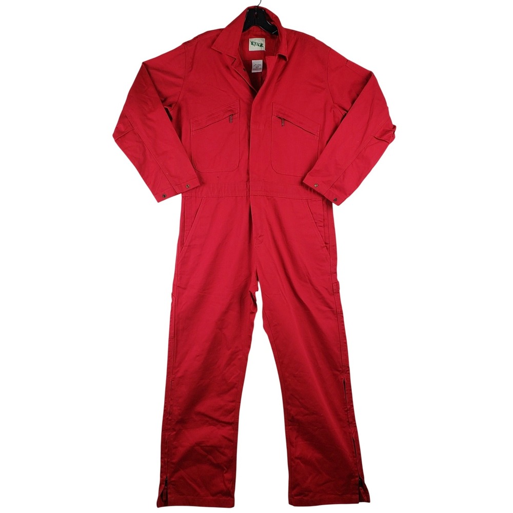 KEY W13933 Coveralls Mens 38S Red Mechanic Workwear Utility Zip Multi Pocket Pro